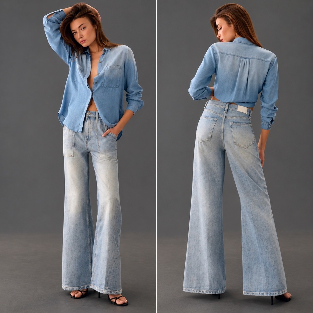 Revolve Pistola Ruby Utility Wide Leg Jeans Women 32 Carpenter Kona Blue Boho